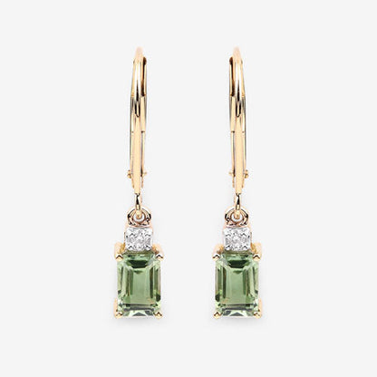 1.28 Carat Genuine Green Tourmaline and White Diamond 14K Yellow Gold Earrings  DestGlow