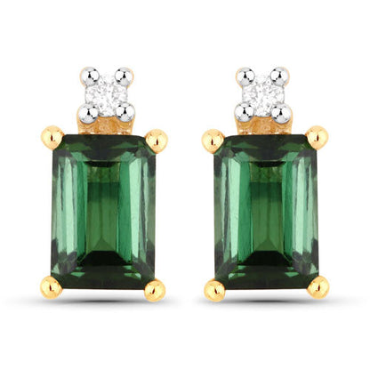 1.24 Carat Genuine Green Tourmaline and White Diamond 14K Yellow Gold Earrings by Bids.com