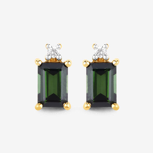 1.24 Carat Genuine Green Tourmaline and White Diamond 14K Yellow Gold Earrings by Bids.com