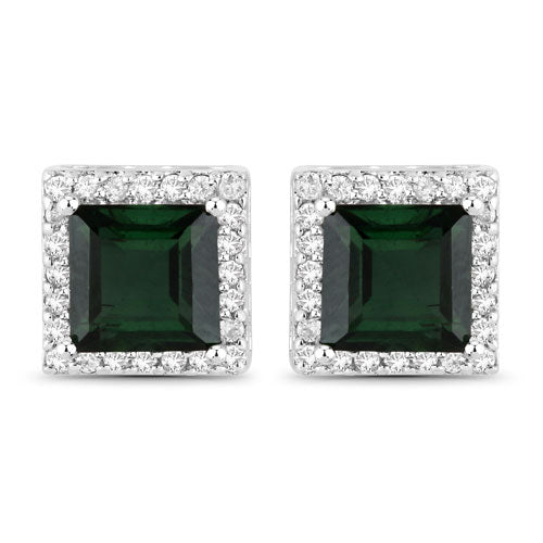 1.55 Carat Genuine Green Tourmaline and White Diamond 14K White Gold Earrings by Bids.com