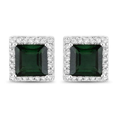 1.55 Carat Genuine Green Tourmaline and White Diamond 14K White Gold Earrings by Bids.com