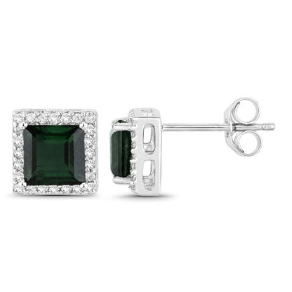 1.55 Carat Genuine Green Tourmaline and White Diamond 14K White Gold Earrings by Bids.com