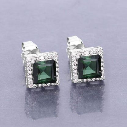 1.55 Carat Genuine Green Tourmaline and White Diamond 14K White Gold Earrings by Bids.com