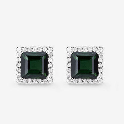 1.55 Carat Genuine Green Tourmaline and White Diamond 14K White Gold Earrings by Bids.com