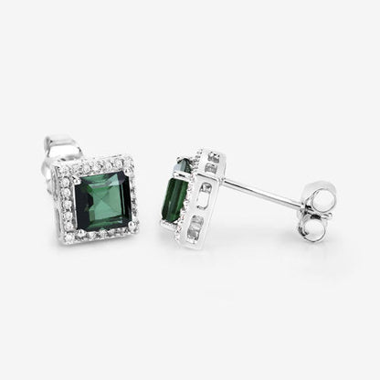 1.55 Carat Genuine Green Tourmaline and White Diamond 14K White Gold Earrings by Bids.com