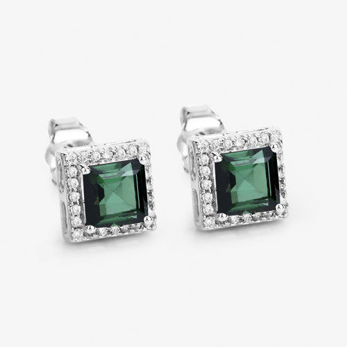 1.55 Carat Genuine Green Tourmaline and White Diamond 14K White Gold Earrings by Bids.com