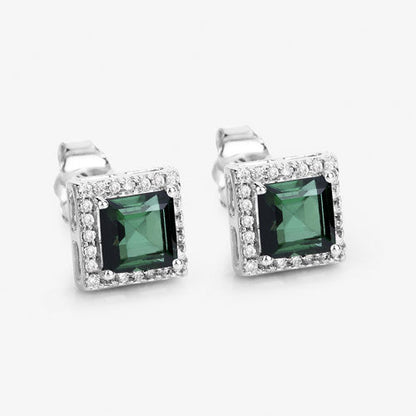 1.55 Carat Genuine Green Tourmaline and White Diamond 14K White Gold Earrings by Bids.com