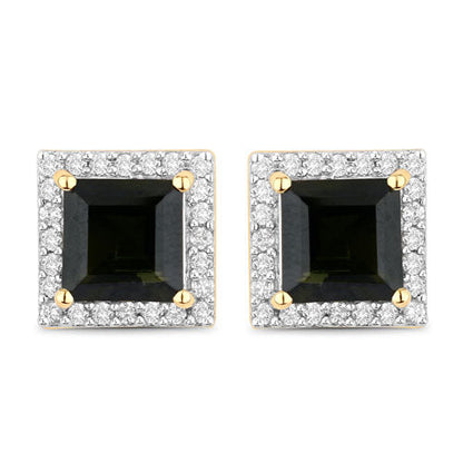 1.55 Carat Genuine Green Tourmaline and White Diamond 14K Yellow Gold Earrings by Bids.com