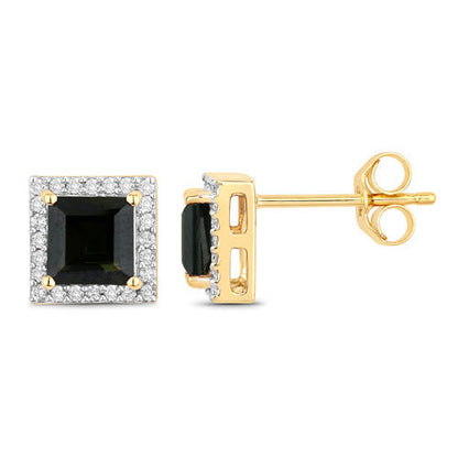 1.55 Carat Genuine Green Tourmaline and White Diamond 14K Yellow Gold Earrings by Bids.com