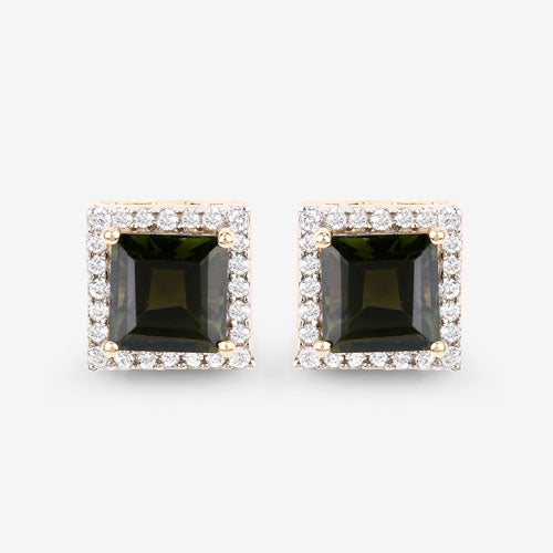 1.55 Carat Genuine Green Tourmaline and White Diamond 14K Yellow Gold Earrings by Bids.com