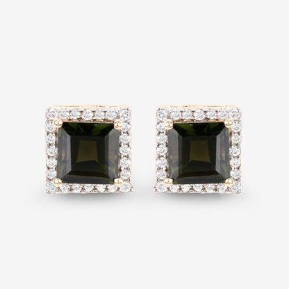 1.55 Carat Genuine Green Tourmaline and White Diamond 14K Yellow Gold Earrings by Bids.com