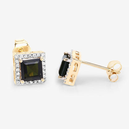 1.55 Carat Genuine Green Tourmaline and White Diamond 14K Yellow Gold Earrings by Bids.com