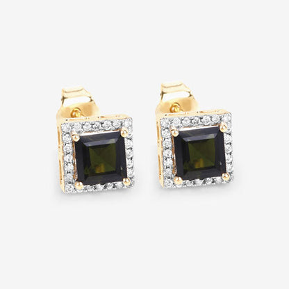 1.55 Carat Genuine Green Tourmaline and White Diamond 14K Yellow Gold Earrings by Bids.com