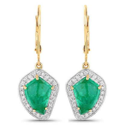 6.40 Carat Genuine Colombian Emerald and White Diamond 14K Yellow Gold Earrings by Bids.com