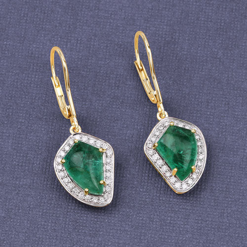 6.40 Carat Genuine Colombian Emerald and White Diamond 14K Yellow Gold Earrings by Bids.com