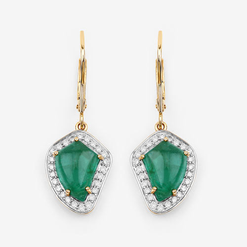 6.40 Carat Genuine Colombian Emerald and White Diamond 14K Yellow Gold Earrings by Bids.com