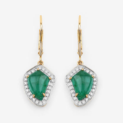 6.40 Carat Genuine Colombian Emerald and White Diamond 14K Yellow Gold Earrings by Bids.com