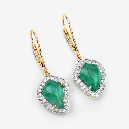 6.40 Carat Genuine Colombian Emerald and White Diamond 14K Yellow Gold Earrings by Bids.com