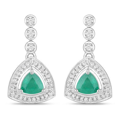 1.39 Carat Genuine Zambian Emerald and White Diamond 14K White Gold Earrings by Bids.com