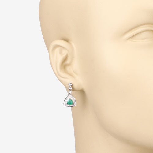 1.39 Carat Genuine Zambian Emerald and White Diamond 14K White Gold Earrings by Bids.com