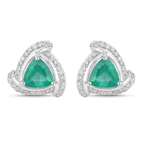 1.23 Carat Genuine Zambian Emerald and White Diamond 14K White Gold Earrings by Bids.com