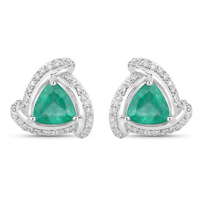 1.23 Carat Genuine Zambian Emerald and White Diamond 14K White Gold Earrings by Bids.com
