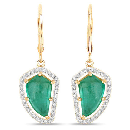 7.56 Carat Genuine Colombian Emerald and White Diamond 14K Yellow Gold Earrings by Bids.com