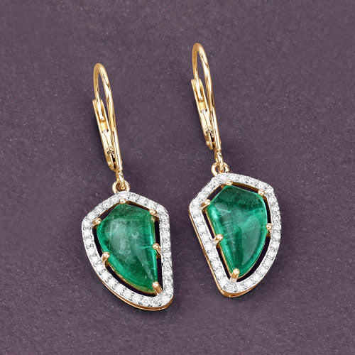 7.56 Carat Genuine Colombian Emerald and White Diamond 14K Yellow Gold Earrings by Bids.com