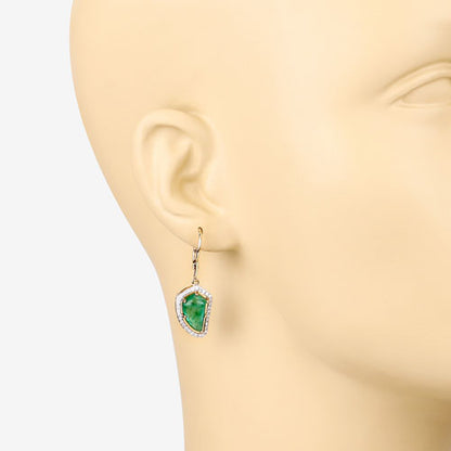 7.56 Carat Genuine Colombian Emerald and White Diamond 14K Yellow Gold Earrings by Bids.com