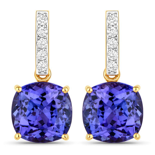5.64 Carat Genuine Tanzanite and White Diamond 14K Yellow Gold Earrings by Bids.com