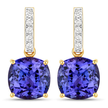 5.64 Carat Genuine Tanzanite and White Diamond 14K Yellow Gold Earrings by Bids.com