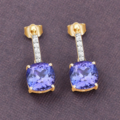 5.64 Carat Genuine Tanzanite and White Diamond 14K Yellow Gold Earrings by Bids.com
