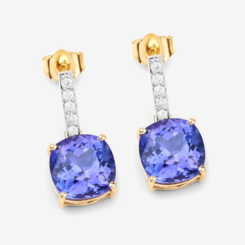 5.64 Carat Genuine Tanzanite and White Diamond 14K Yellow Gold Earrings by Bids.com