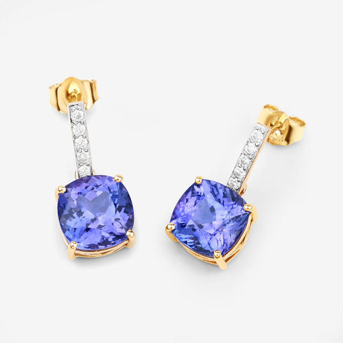 5.64 Carat Genuine Tanzanite and White Diamond 14K Yellow Gold Earrings by Bids.com
