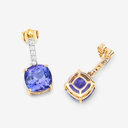 5.64 Carat Genuine Tanzanite and White Diamond 14K Yellow Gold Earrings by Bids.com