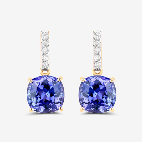 5.64 Carat Genuine Tanzanite and White Diamond 14K Yellow Gold Earrings by Bids.com