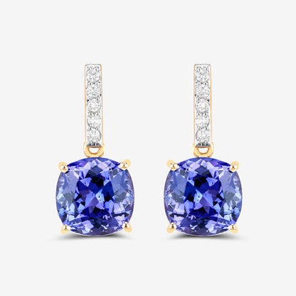 5.64 Carat Genuine Tanzanite and White Diamond 14K Yellow Gold Earrings by Bids.com