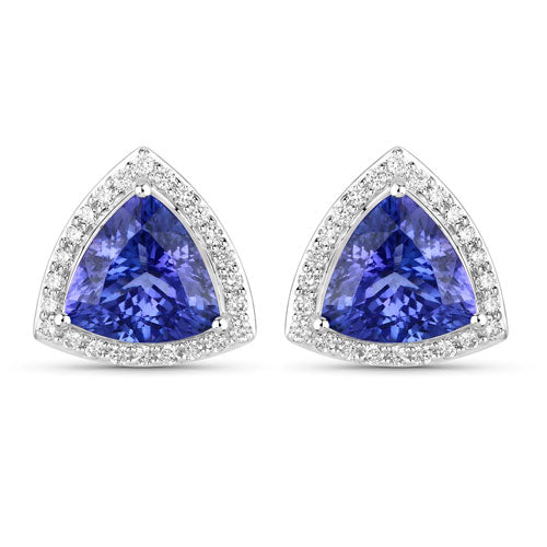 4.62 Carat Genuine Tanzanite and White Diamond 14K White Gold Earrings by Bids.com