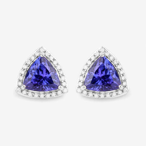4.62 Carat Genuine Tanzanite and White Diamond 14K White Gold Earrings by Bids.com