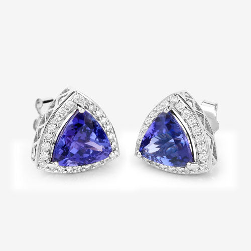 4.62 Carat Genuine Tanzanite and White Diamond 14K White Gold Earrings by Bids.com