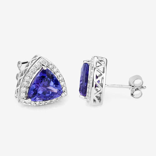 4.62 Carat Genuine Tanzanite and White Diamond 14K White Gold Earrings by Bids.com