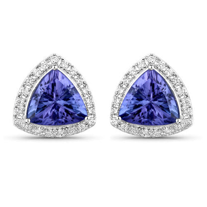 3.82 Carat Genuine Tanzanite and White Diamond 14K White Gold Earrings by Bids.com
