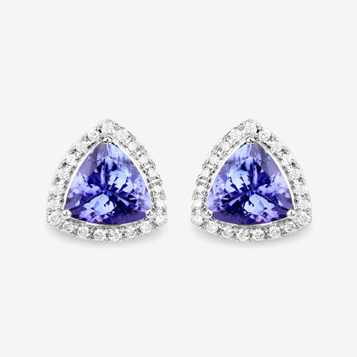 3.82 Carat Genuine Tanzanite and White Diamond 14K White Gold Earrings by Bids.com