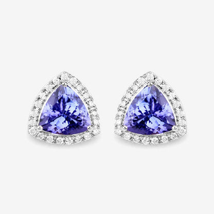 3.82 Carat Genuine Tanzanite and White Diamond 14K White Gold Earrings by Bids.com