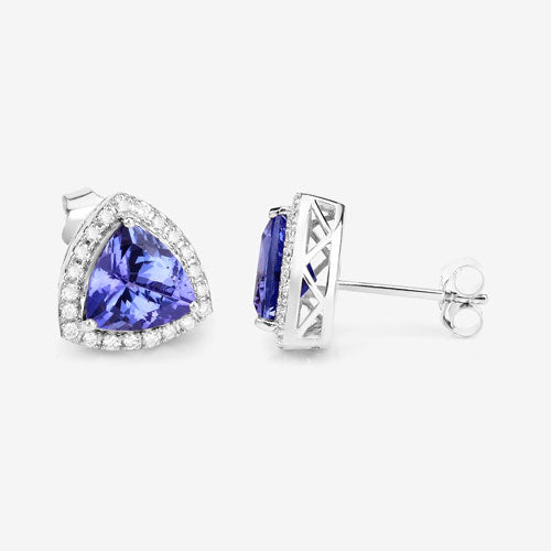 3.82 Carat Genuine Tanzanite and White Diamond 14K White Gold Earrings by Bids.com