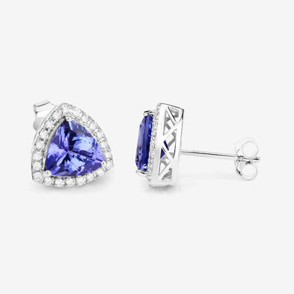 3.82 Carat Genuine Tanzanite and White Diamond 14K White Gold Earrings by Bids.com