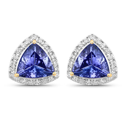 3.82 Carat Genuine Tanzanite and White Diamond 14K Yellow Gold Earrings by Bids.com