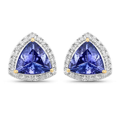 3.82 Carat Genuine Tanzanite and White Diamond 14K Yellow Gold Earrings by Bids.com