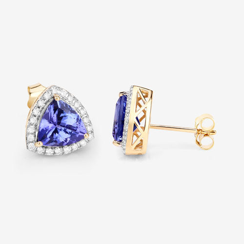 3.82 Carat Genuine Tanzanite and White Diamond 14K Yellow Gold Earrings by Bids.com