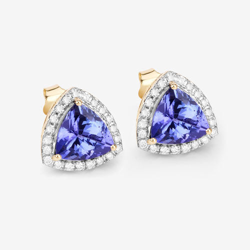 3.82 Carat Genuine Tanzanite and White Diamond 14K Yellow Gold Earrings by Bids.com